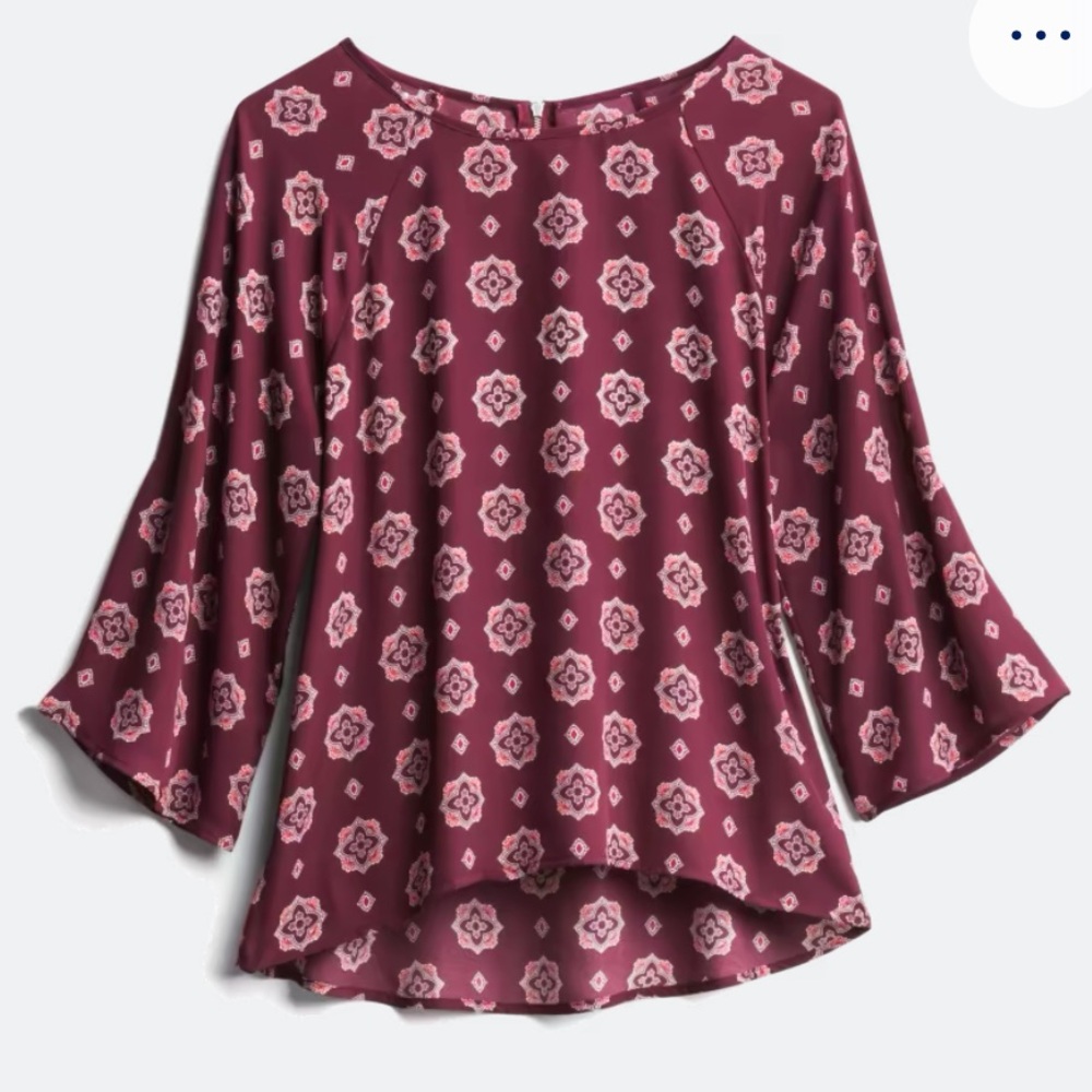 Papermoon Larie Medallion Print Bell Sleeve Burgundy | Pink Top S